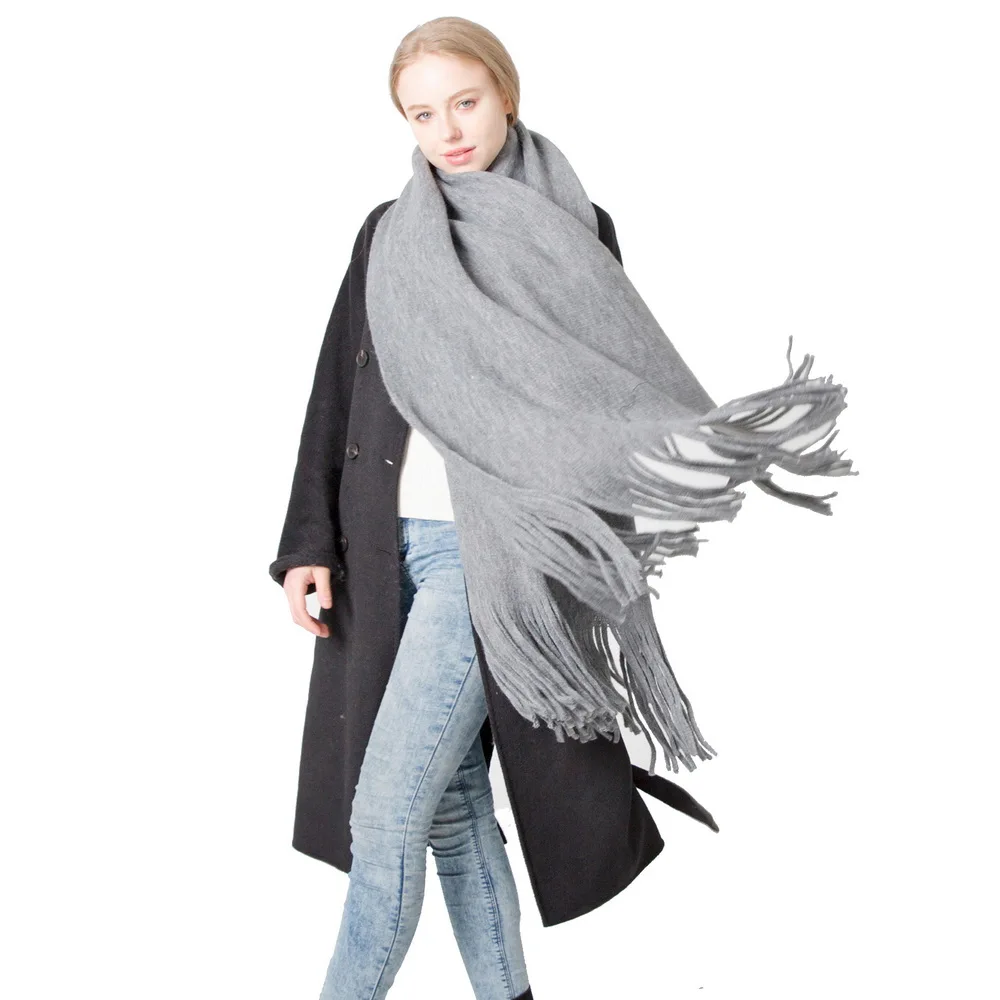 Осенне зимний длинный однотонный кашемировый шарф женские вязаные шарфы красный