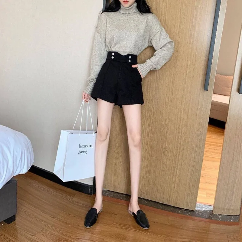 

Women's Autumn And Winter New High-waist Shorts, Wide-legs, Loose, Slim, Fashionable, Versatile, Outer Wear, Base Wool