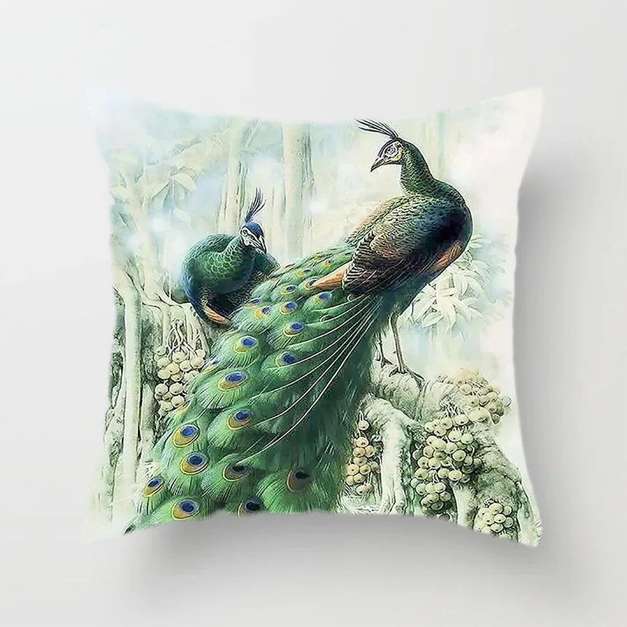 Peacock-1-Polyester Подушка с павлином, чехол, красочные перья, декоративные подушки, чехол для дома, гостиной, декор для дивана, полиэстер, лен, элегантные чехлы - Цвет: Peacock-1-Polyester