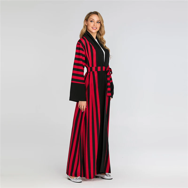 Полосатый Eid abaya кимоно мусульманский кардиган платье хиджаб абайя s для Женский Восточный халат Дубай Оман кафтан молитва турецкая исламская одежда