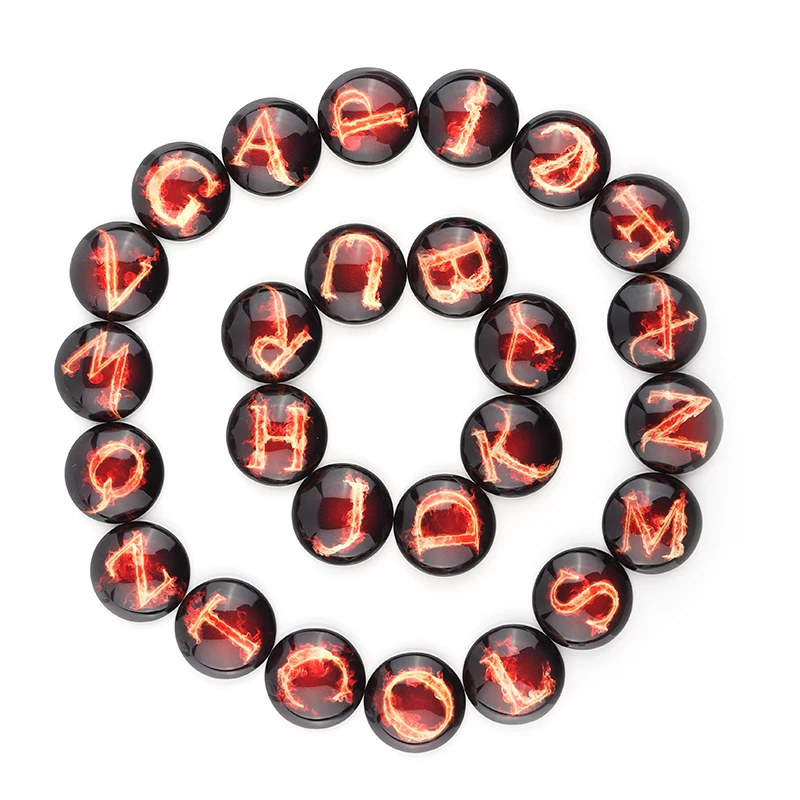 

26pcs A-Z Alphabet Letters pattern mixed 10/12/14/18/20/25mm Round Glass Cabochon Flatback Jewelry Finding For Earrings Necklace