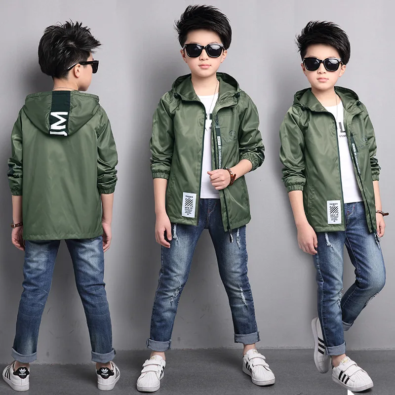 2022 Spring Autumn Jackets For Boy Coat Hooded Bomber Jacket Green Boy's Windbreaker Winter Jacket Kids Children solid Jacket