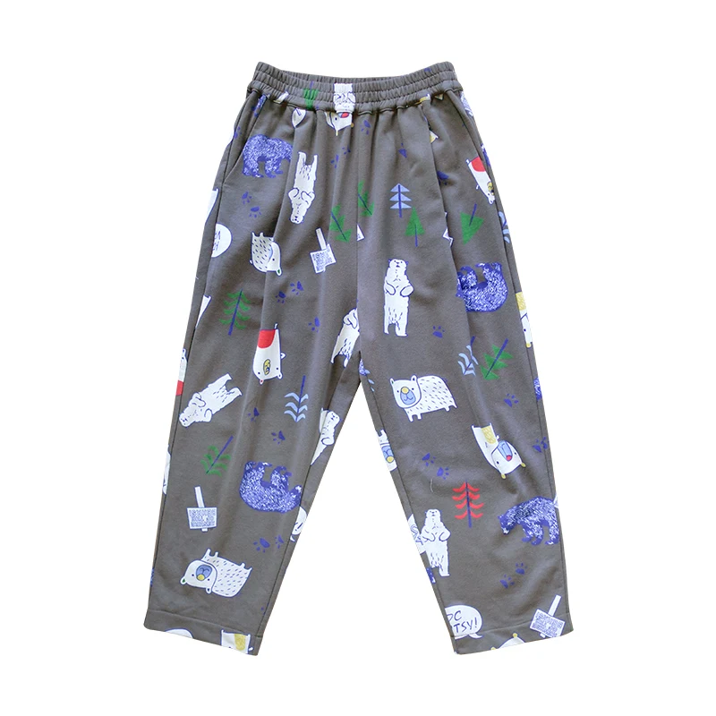 imakokoni original design cartoon print casual wide-leg pants cute Japanese cropped pants