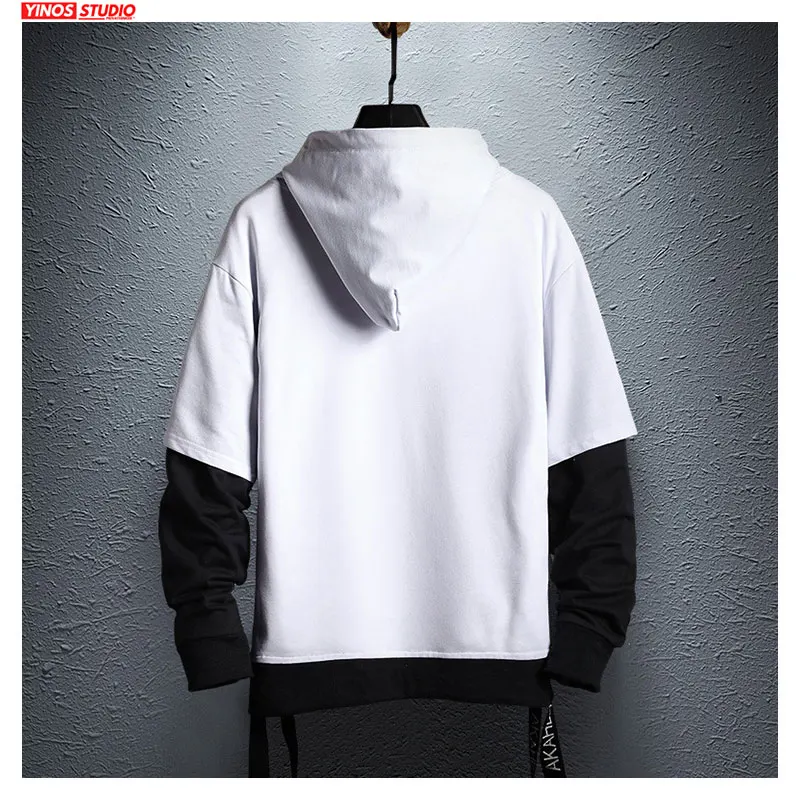 Мужская толстовка в стиле хип хоп Повседневная хлопковая пэчворк Прямая