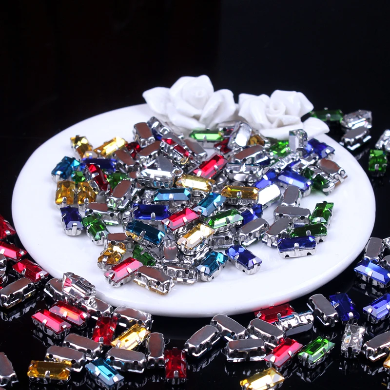 AB Стразы кристаллы для рукоделия прямоугольник с серебряным креплением
