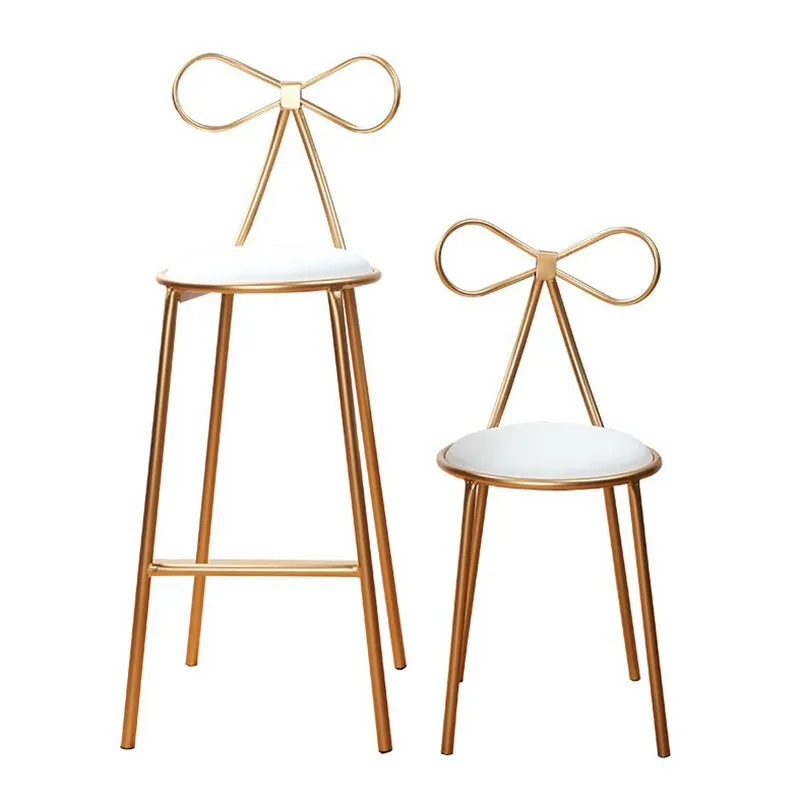 

Nordic Bedroom Iron Toilet Chair Creative Household PU Pad Bow Princess Chair Tea Shop Coffee Chair