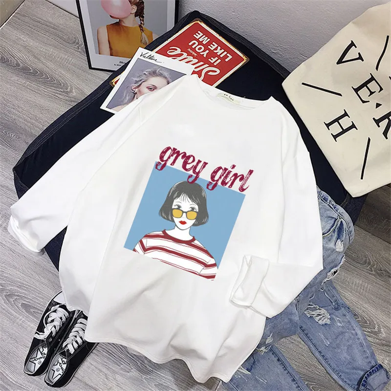 Picture 1 Футболка парная одежда странные вещи Harajuku Camiseta Feminina размера плюс XXXL белые футболки топы с принтом длинный рукав осень - Цвет: Picture 1