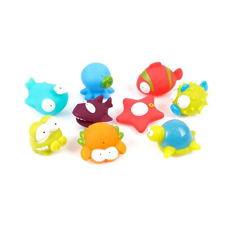 

9Pcs Baby Bath Toys Bathing Floating Animals Toys Fishing Capture Game Bathtub Toys Set with Soft Rubber Animals Toy