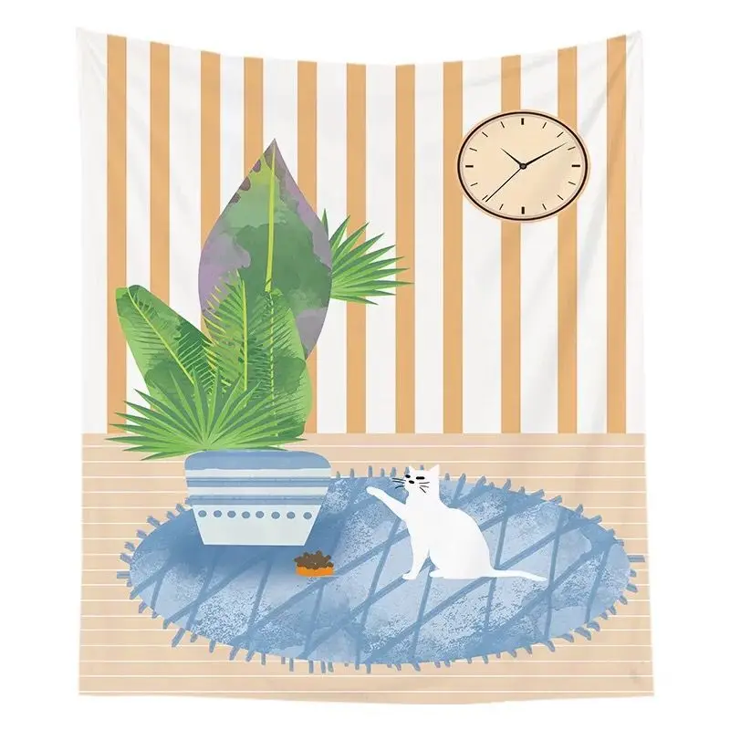 

Nordic Fresh Cartoon Cat Rectangle Tapestry Ins Beach Towel Wall Hanging Cloth Background Cloths Printed Home Decoration Decor
