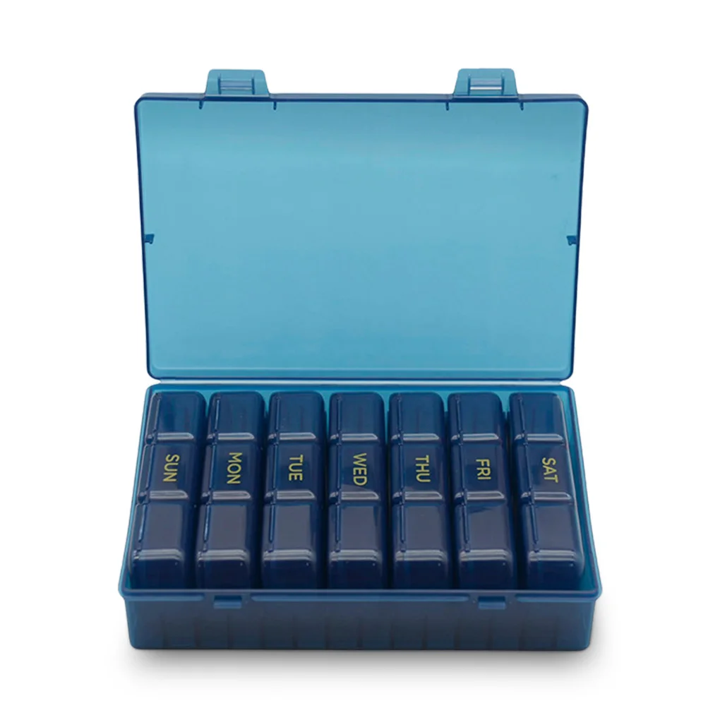 

7 Day Portable Pill Box with Carry Case 3 Times a Day Tablets Refillable Organizer Weekly Container Kids Home Pillbox Daily