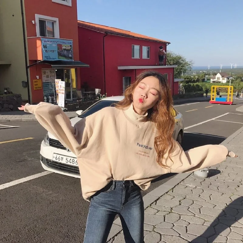 Корейский ulzzang Осень ins модный буквенный принт буквы фанатский Свитшот Harajuku свободный водолазка Повседневная Женская толстовка