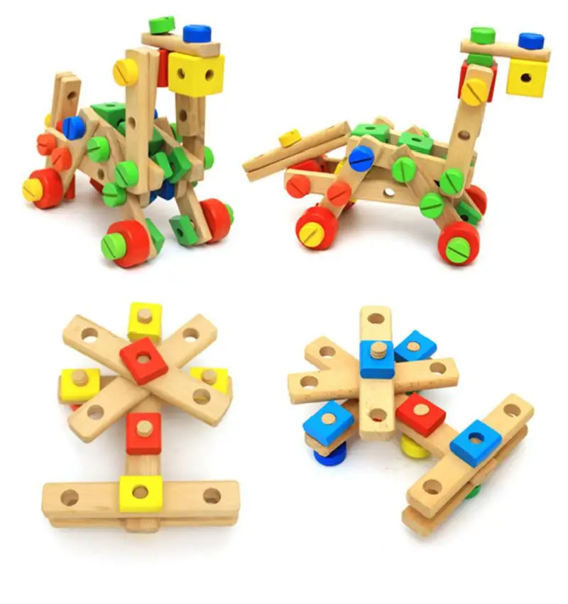 

Variety Nut Combination Children's Disassembly And Assembly Toy Toolbox Screw Building Blocks Wooden Educational Toys