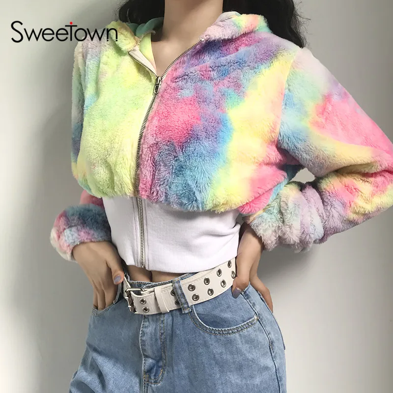 Sweetown, Зимняя мода, повседневная шерстяная толстовка, свитшоты для женщин, фонарь, длинный рукав, Осенний пуловер с галстуком, краситель, принт, милые толстовки