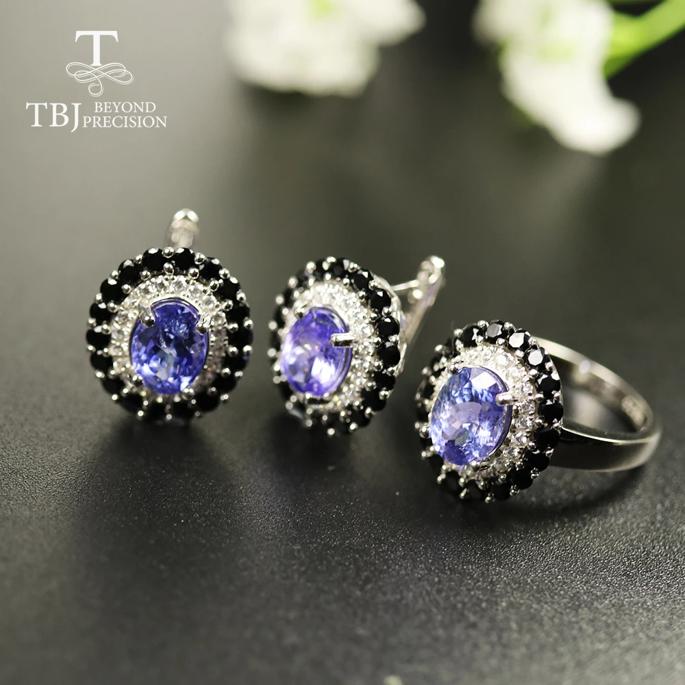 TBJ Natural blue tanzanite Jewelry Set oval cut 7*9mm gemstone jewelry 925 sterling silver fine for women best gift | Украшения и
