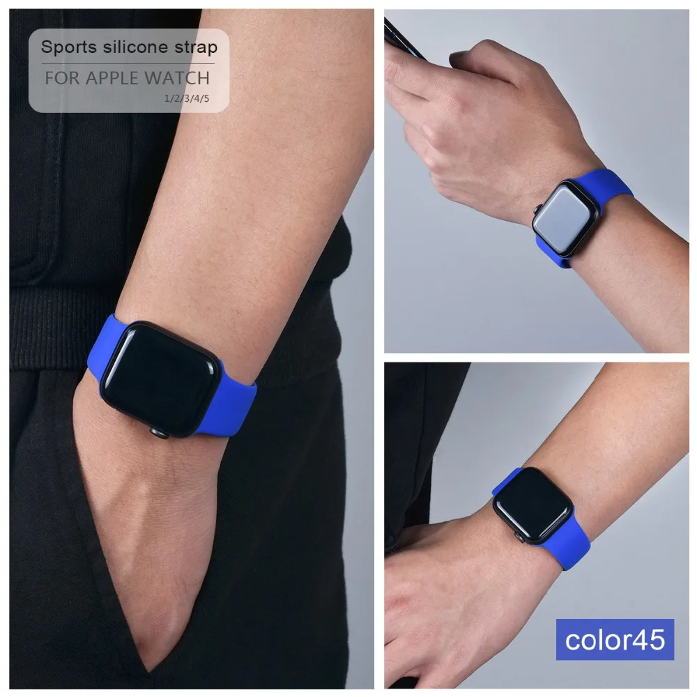 Мягкий силиконовый спортивный ремешок для Apple Watch 5 4 3 2 1 38 мм 42 мм, резиновый ремешок для часов Iwatch series 5 4 40 мм 44 мм