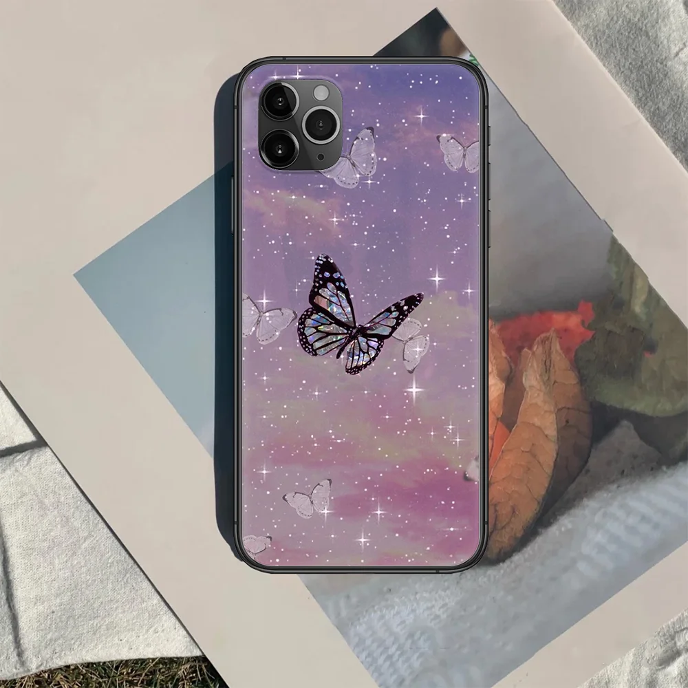

Butterfly beautiful Phone Case Cover Hull For iphone 5 5s se 2020 6 6s 7 8 12 mini plus X XS XR 11 PRO MAX black Hoesjes Fashion