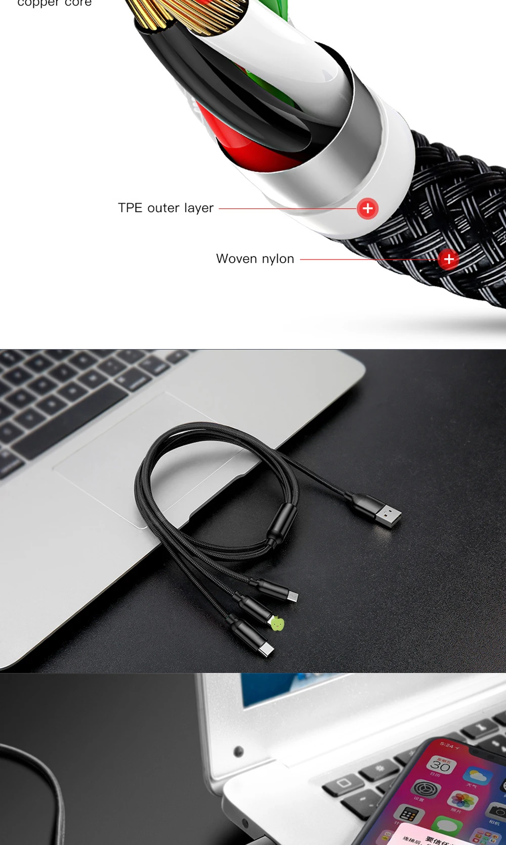 FBYEG 3 в 1 USB кабель для мобильного телефона Micro usb type C кабель зарядного устройства для iPhone зарядный кабель Micro USB шнур зарядного устройства