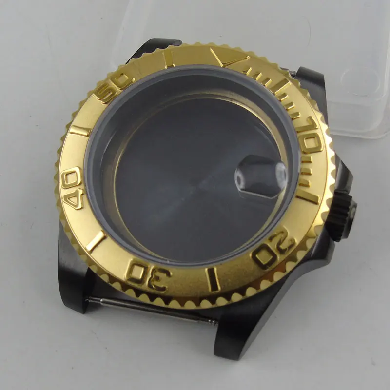 

40MM Black PVD Watch Case Fit NH35A NH36A MIYOTA ETA Ceramic Bezel Sapphire Glass Seeing -Through Backcover