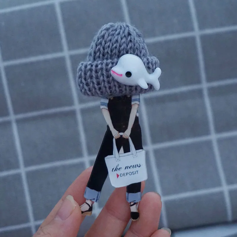 Женская модная брошь Милые нашивки на рюкзаке kawaii Акриловые броши булавка с шерстяным шариком шерстяная шляпа Женская булавка значок Broĉo