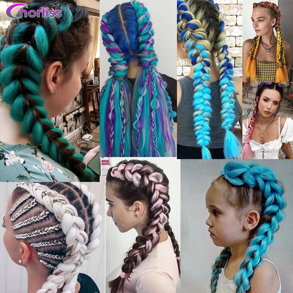 

24"Yaki Straight Synthetic Hair Extension Pre Stretched Blonde Pink Jumbo Braiding Hair Synthetic Box Afro Braids