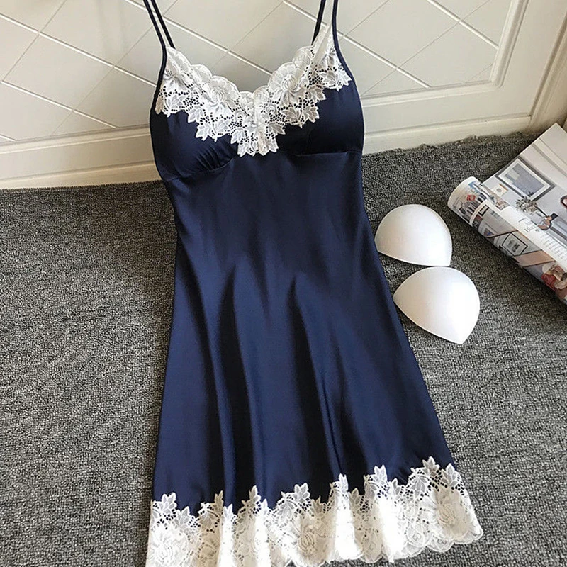 

Women Nightwear Summer Lace Nightgowns Sexy Sleepwear Sleeping Dress Padded Nightdress Summer Pijamas
