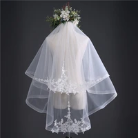 cheap bridal veil with comb two layers elbow length veil short wedding veils with lace appliques veils wedding accessories