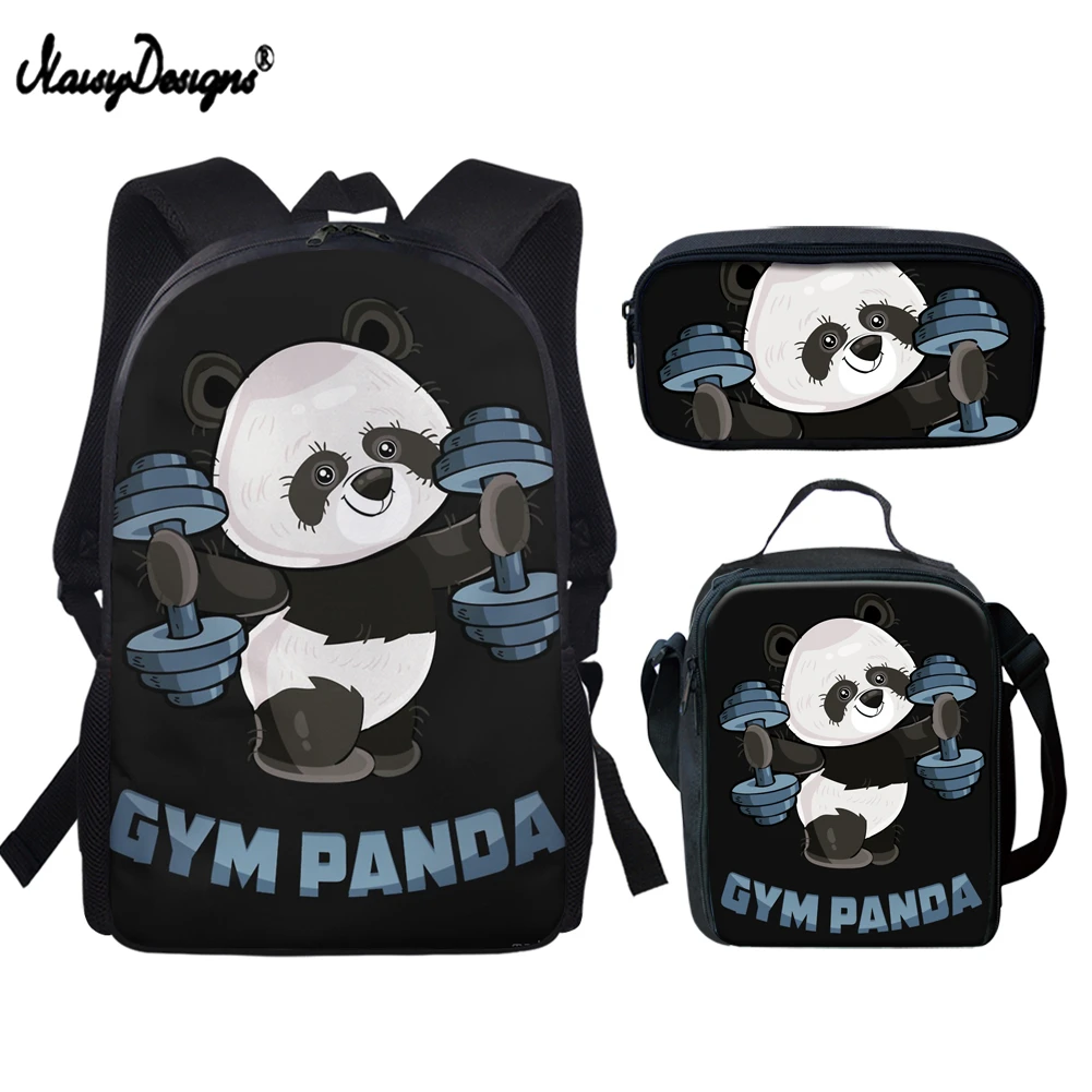 NOISYDESIGNS Cute Panda Design Children School Bags Set Student Campus Custom Backpack Kids Bookbag for Youth Girls Boys Mochila