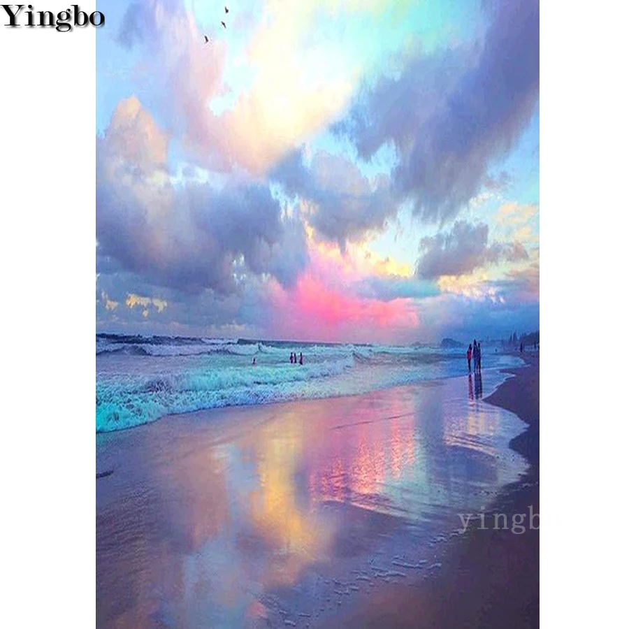 Цветной небесно Морской пейзаж Алмазная вышивка крестиком полностью квадратная