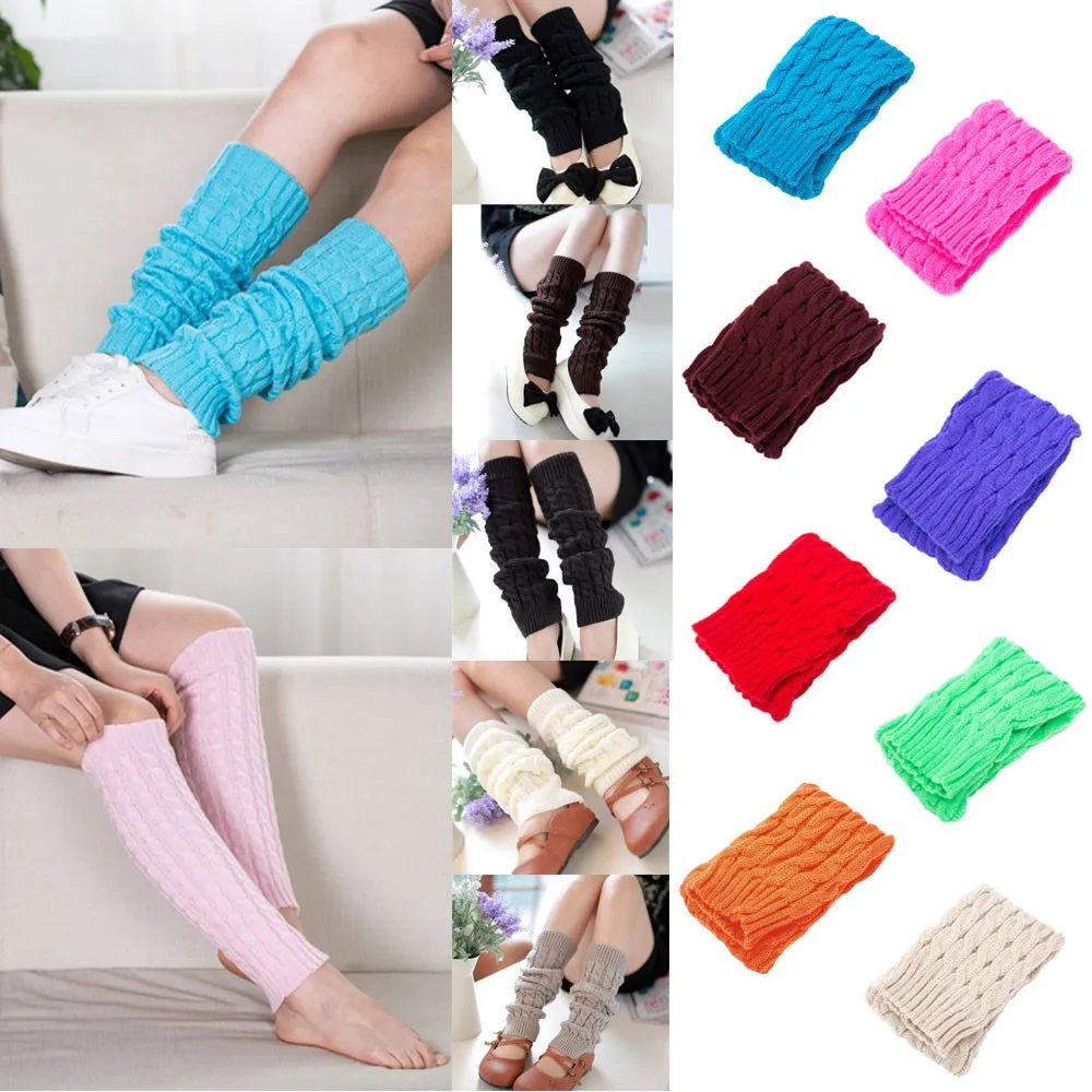 Женские вязаные гетры однотонные теплые носки до колена длинные с манжетами для
