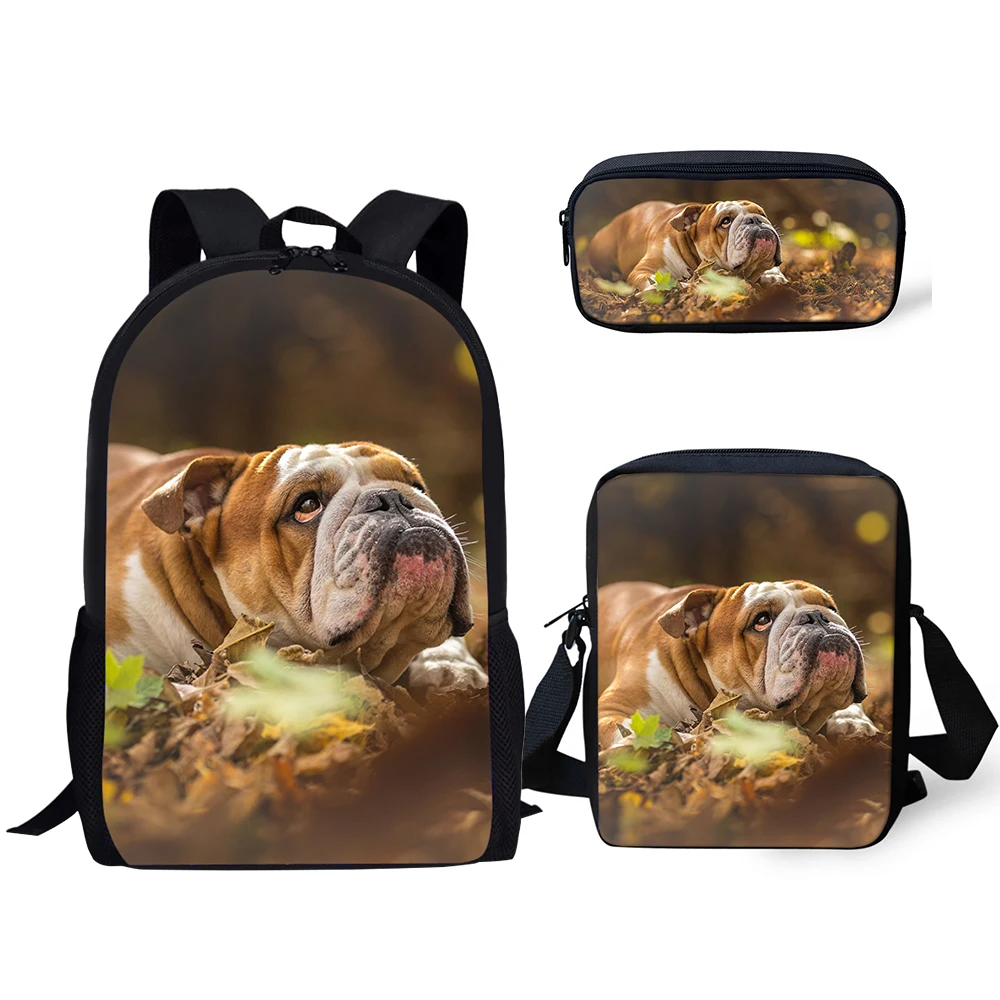 HaoYun Kids Fashion Backpack Funny Bulldogs Print Pattern School Bags Lovely Animal 3PC/Set Students Back to School Book Bags