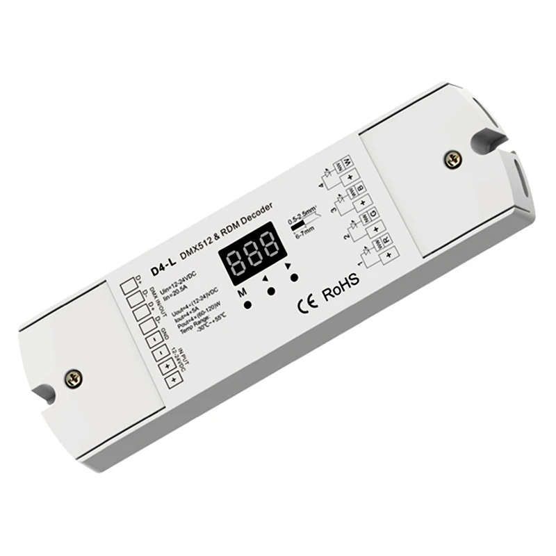 4 канальный RDM DMX512 декодер D4 L DC12V 24V 20.5A 4CH * 5A ШИМ постоянное напряжение