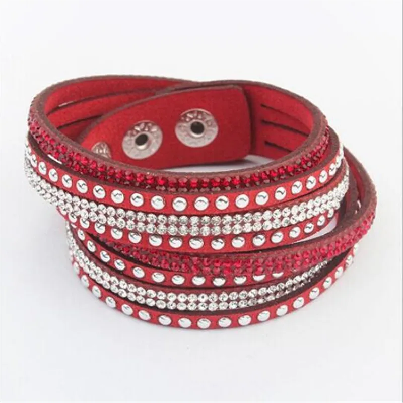 Women Luxury Multilayer Leather Wrap Cuff Punk Crystal Rhinestone Bracelets Bangle Jewelry Rose Black Birthday Valentine Gift | Украшения и