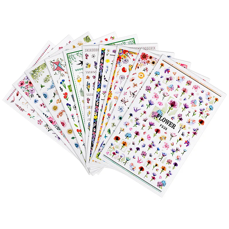 Смешанные Цветочные красочные наклейки Лето для ногтей цветок маска девушка