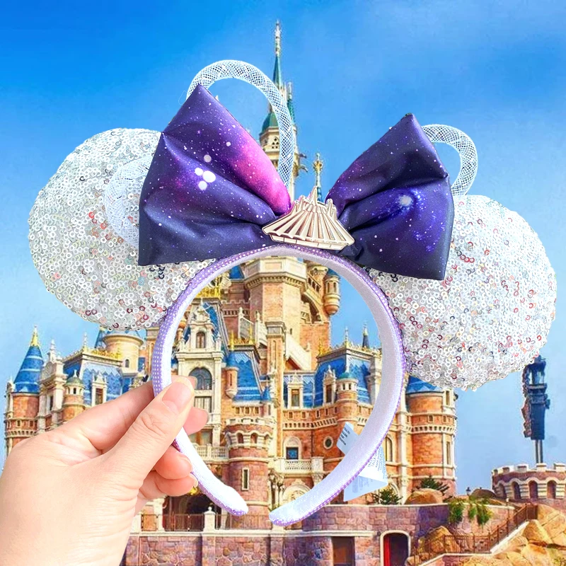 

Newest Minnie Mickey Mouse ears Headband Shanghai Disney Space Mountain Bows EARS COSTUME Headband Cosplay Plush Adult/Kids Gift