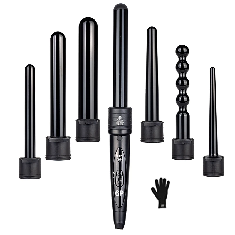 

6 in 1 9-32mm Interchangeable Professional Ceramic Hair Curler Rotating Curling Iron Wand Wand Curlers Hair Care Styling Tools