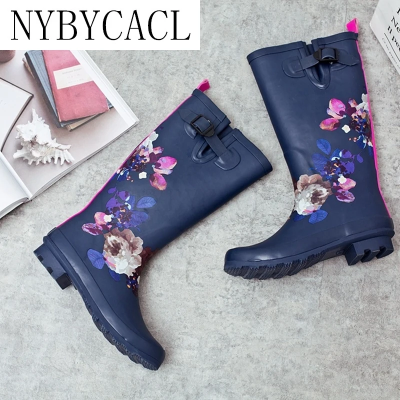Woman Waterproof Rain Boots Women Spring/Autumn Rainboots Print Female Knee-High Boots Non-Slip Fashion Casual Shoes galoshes
