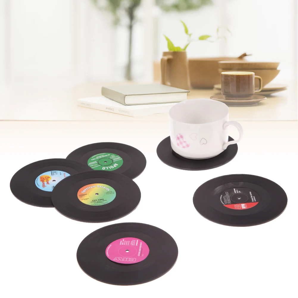 

Retro Vinyl Coaster Cup Mat Plastic Record Cup Mat Mug Coaster Pad 4/6pcs Heat-resistant Non Slip Hot Drink Holder Home Decor