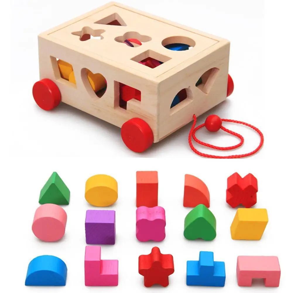 

Creative Kids Shape Sorter Toy Wooden Pull Along Car Shape Sorter Matching Blocks Box Kids Intelligence Educational Toys