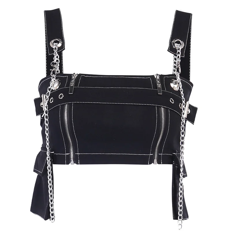 

Punk Style Women's Tank Top Casual Dark Streetwear Wild Tops with Iron Chain Gothic Halter Slim Fit Summer Fashion Vest