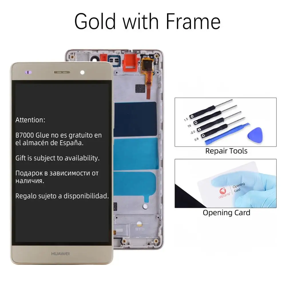 Дисплей для HUAWEI P8 Lite LCD в сборе с тачскрином на рамке 5.0‘’ черный белый золото - Цвет: Gold with Frame