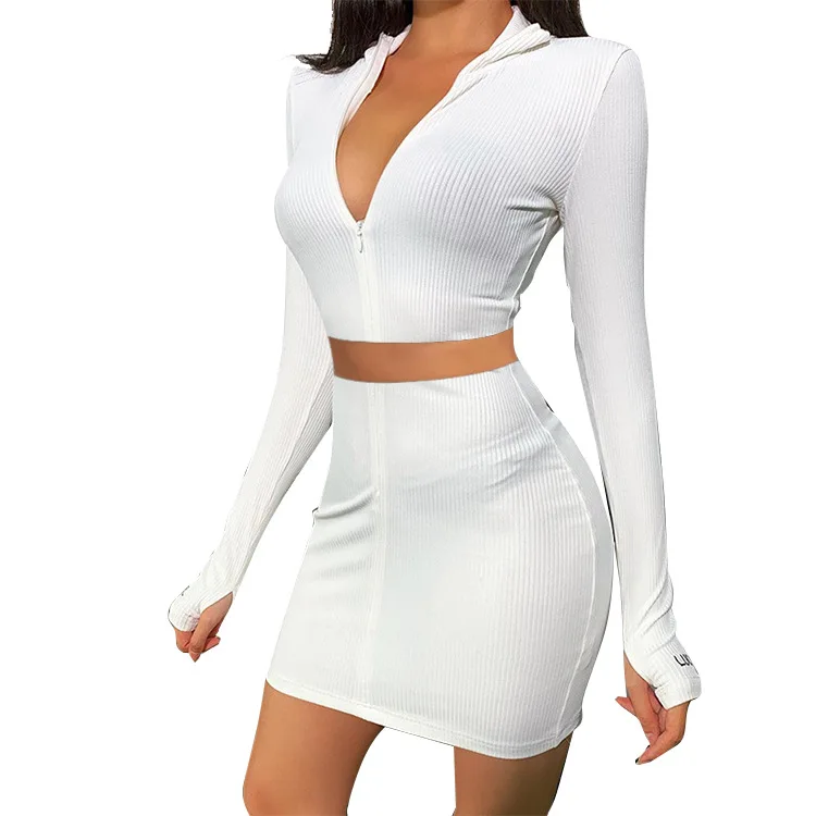 

2021 Letter Print Casual Women Skirt Dress Turtleneck Crop Top + Mini Dress Streetwear Tracksuit Clothes For Women Outfit