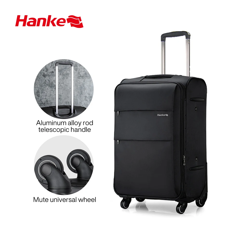Hanke Softside Check In Luggage Business Travel Suitcase Carry On Expandable Design Black Fabric H8059 |