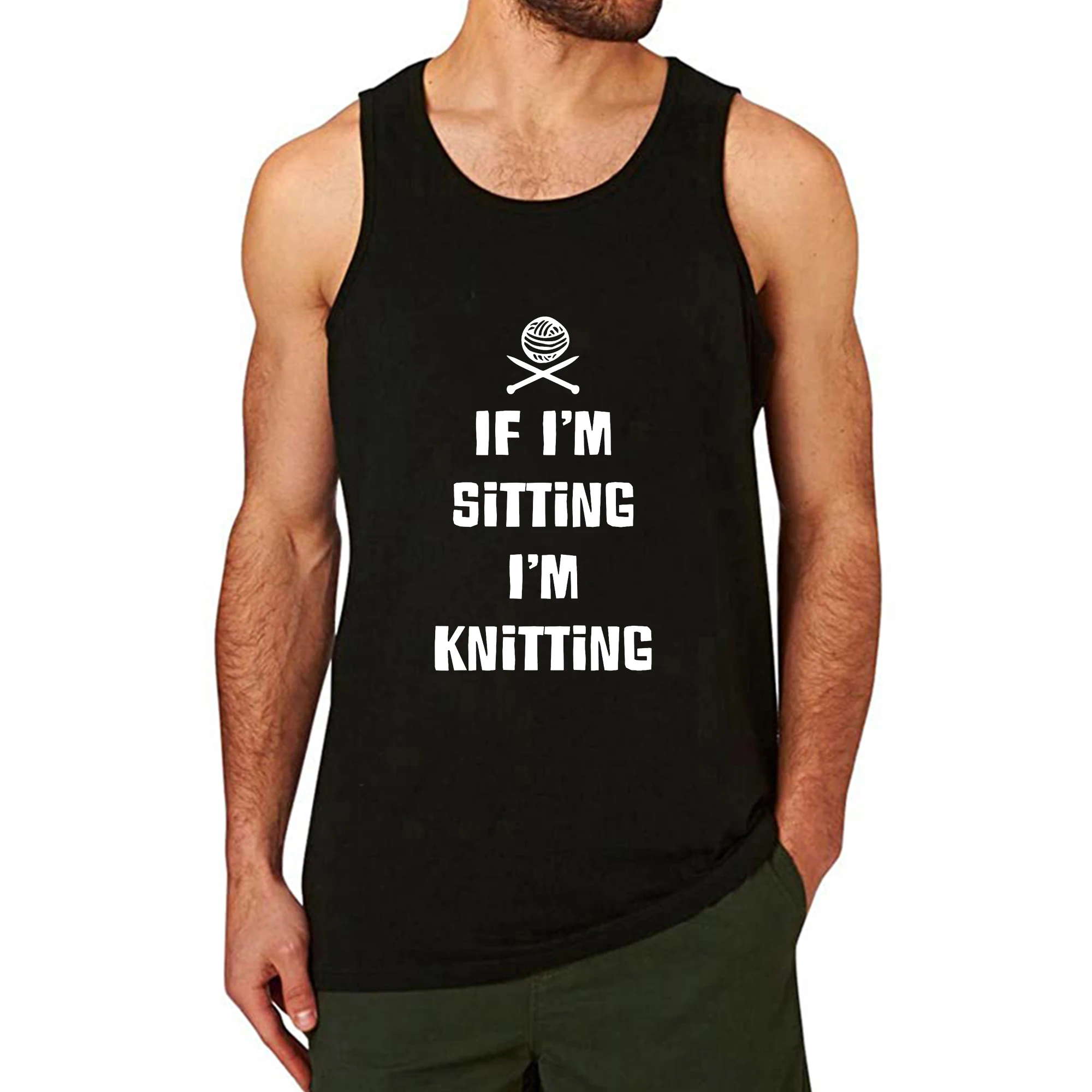 

Lyprerazy Men's If I'm Sitting I'm Knitting Workout Gym Funny Printed Tank Top