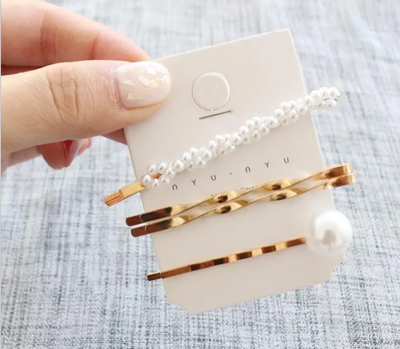 

1 set of metal pearl hairpin combination Minimalist sweet wind bangs clip word clip side clip hairpin hairpin hair accessories