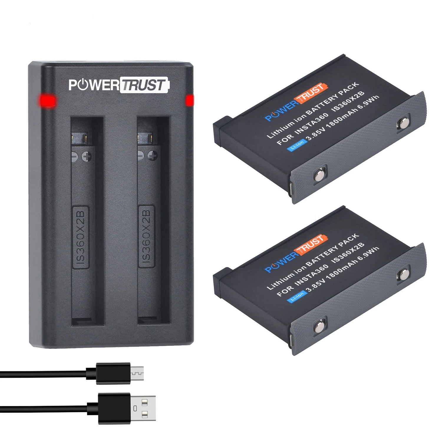 

2Pcs 1800mAh Battery and USB Dual Charger for Insta360 ONE X2 Camera