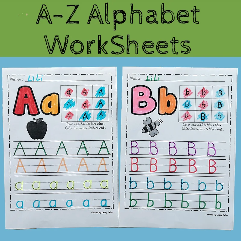Alphabet Worksheets 26 Letters From-A-to-Z Practice Paper Preschool learning English Homework Workbook coloring books for kids | Игрушки и
