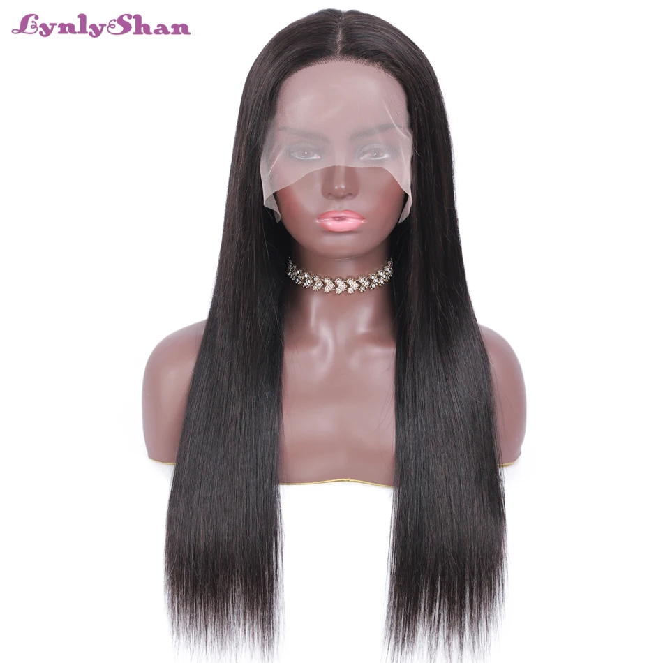 

Lynlyshan Hair Brazilian Straight Wig 180% Density 13x4X1 Lace Part Wig Pre Plucked Remy Hair Middle Part Human Hair T Lace Wig
