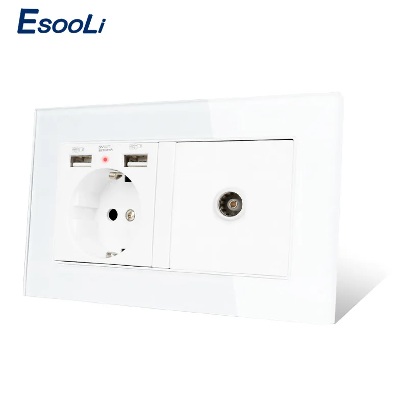 Esooli настенная розетка стандарта ЕС 2 USB зарядный порт со скрытым мягким
