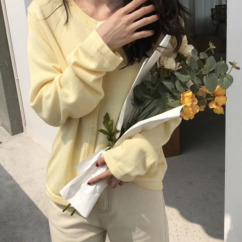 Модный новый свитер свободный тонкий яркий однотонный вязаный кардиган с