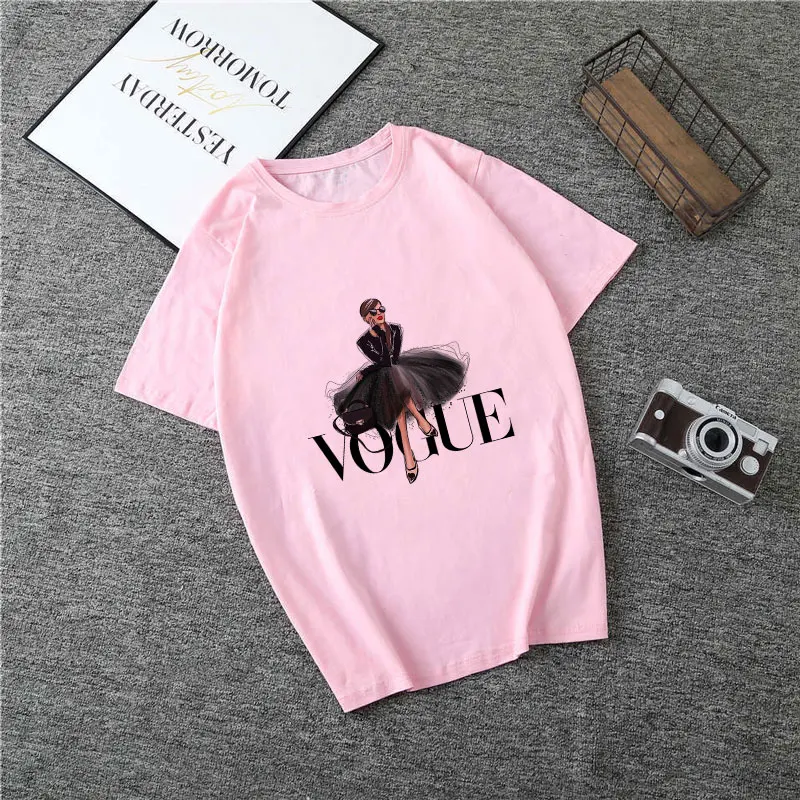 Poleras Mujer De Moda летняя футболка Женская Vogue с буквенным принтом Vogue Harajuku футболка плюс размер панк Футболка Camiseta Mujer - Цвет: 2073-Pink